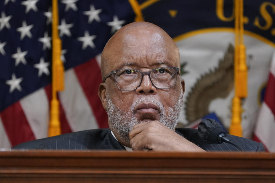 FILE - Chairman Bennie Thompson, D-Miss., listens as the House select committee investigating the Jan. 6 attack on the U.S. Capitol holds a hearing at the Capitol in Washington, July 12, 2022. On Monday, Dec. 19, the House committee will make its final case to the American people about the unprecedented effort by former President Donald Trump to overturn the 2020 election and why the Justice Department should pursue criminal charges in connection to it. (AP Photo/J. Scott Applewhite, File)