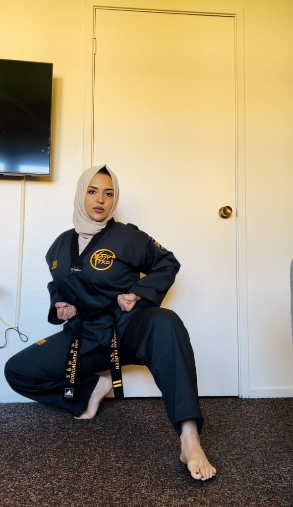 She learned taekwondo when she came to the US in 2013. She became an instructor in 2020 and got back into the practice after the breakdown of her marriage last year. Sarah Albassri / SWNS