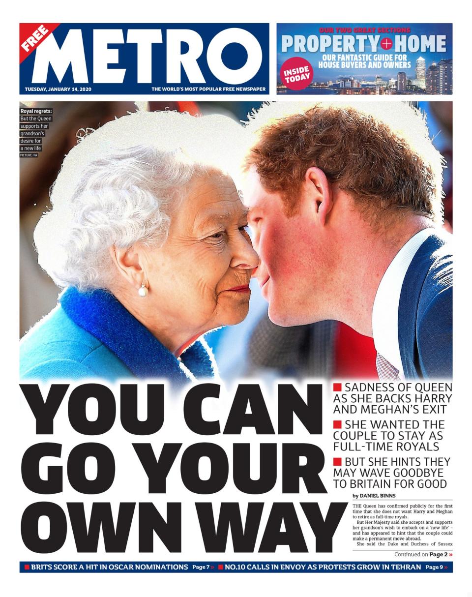 Metro says the Queen gave Harry and Meghan her blessing