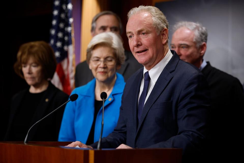Sen. Chris Van Hollen (D-MD) (C) is one of only a handful of senators who supports a ceasefire between Israel and Hamas. (Photo by Chip Somodevilla/Getty Images) (Getty Images)
