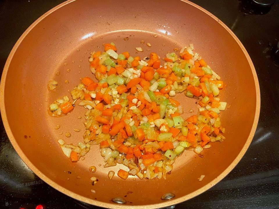Veggies in pan for Cascatelli ragu