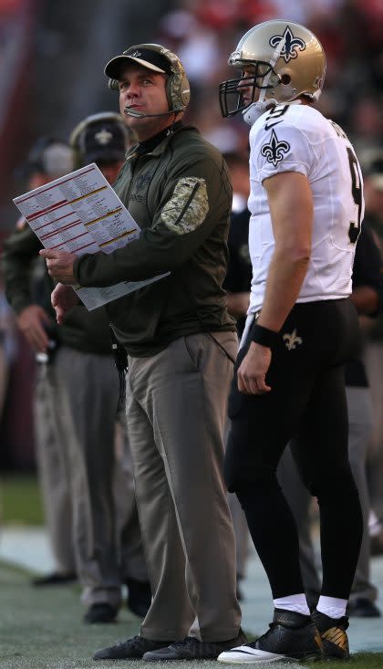 Head coach Sean Payton of the New Orleans Saints didn't love that his quarterback, Drew Brees, went zip-lining at home. (Photo by Patrick Smith/Getty Images)