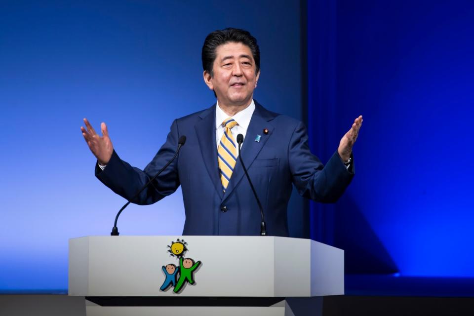 <div class="inline-image__caption"><p>Japanese Prime Minister and Liberal Democratic Party (LDP) President Shinzo Abe delivers a speech at the party's annual convention on February 10, 2019 in Tokyo, Japan.</p></div> <div class="inline-image__credit">Tomohiro Ohsumi/Getty</div>