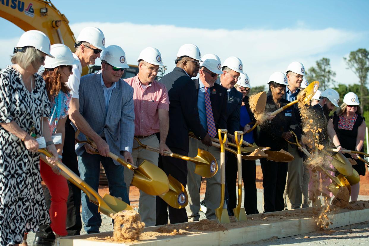 Anderson County and school district representatives break ground on the new Pendleton High School on Monday, April 15, 2024.