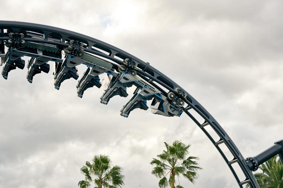 Riders will get tossed upside down four times, including a 100-foot-long, “zero-gravity stall” that will last mere seconds but probably feel like an eternity since riders will be inverted and dangling with nothing more than a lap bar holding them down.