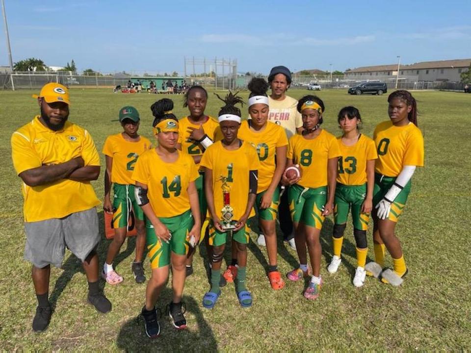 The Miami Jackson girls’ flag football team.