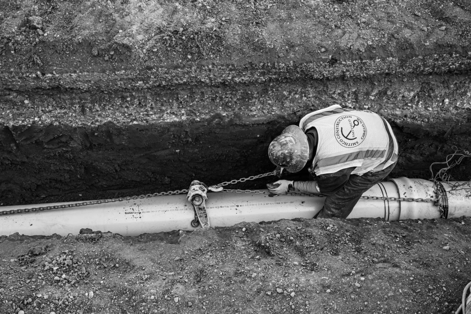 Work on a water line in the city’s downtown.