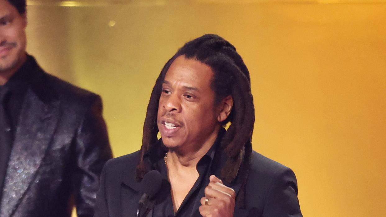 jay z accepts the dr dre global impact award award onstage at the 66th annual grammy awards held at cryptocom arena on february 4, 2024 in los angeles, california photo by christopher polkbillboard via getty images