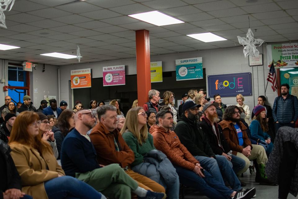 West End and South Providence residents packed a school cafeteria on Thursday to ask state officials about the Cranston Street Armory's use as a homeless shelter.