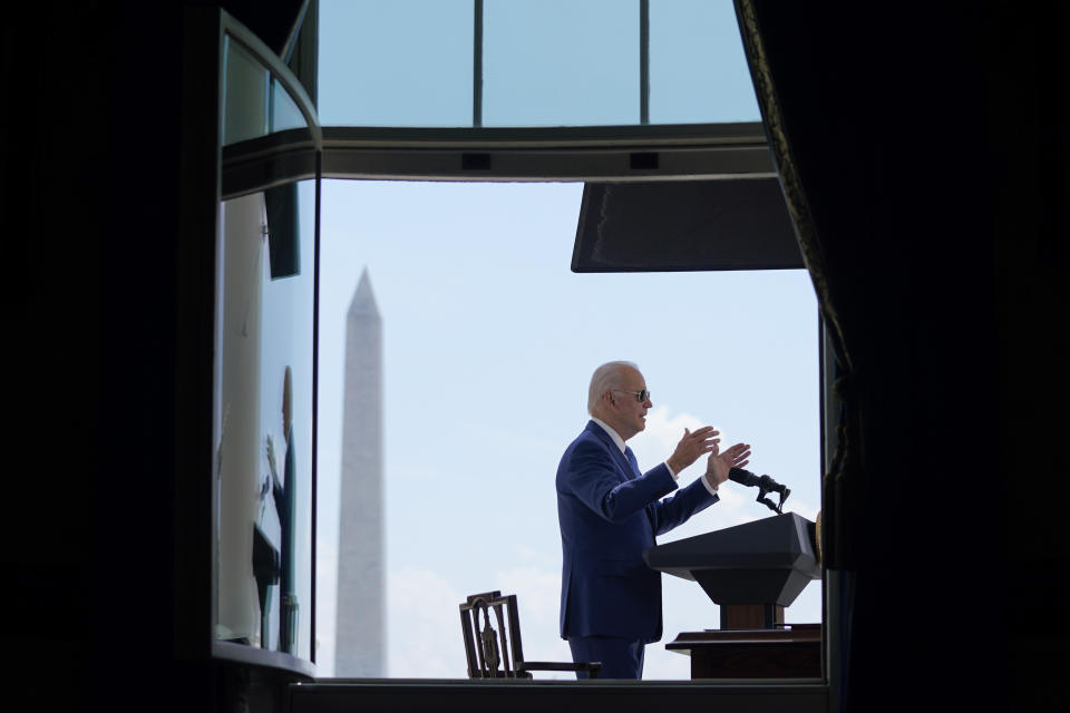 President Joe Biden speaks before signing two bills aimed at combating fraud in the COVID-19 small business relief programs Friday, Aug. 5, 2022, at the White House in Washington. (AP Photo/Evan Vucci, Pool)