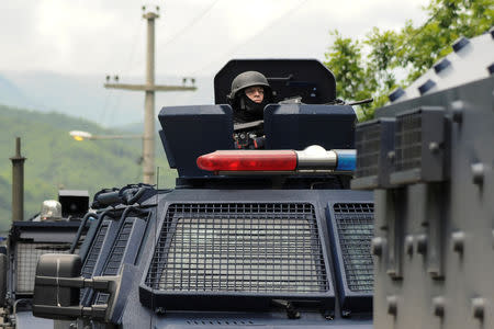 Kosovo police secure the area near the town of Zubin Potok, Kosovo, May 28, 2019. REUTERS/Laura Hasani