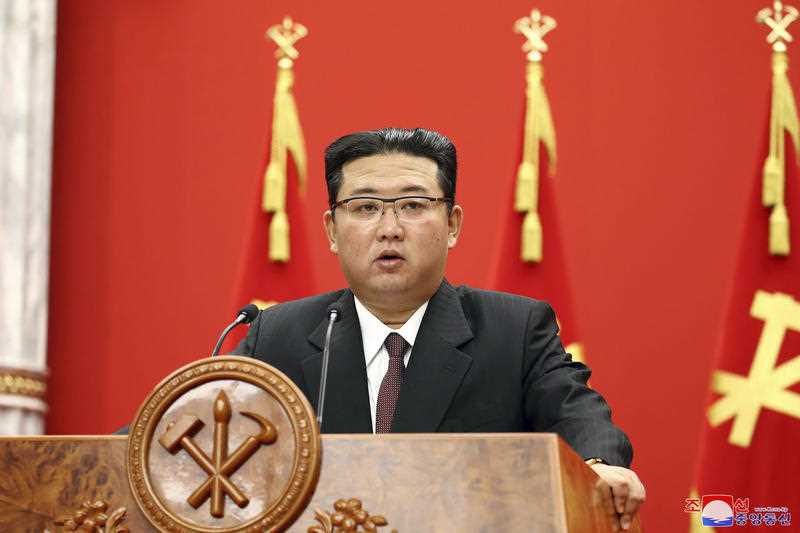 North Korean leader Kim Jong-un delivers a speech during an event to celebrate the 76th anniversary of the country's Workers' Party in Pyongyang, North Korea