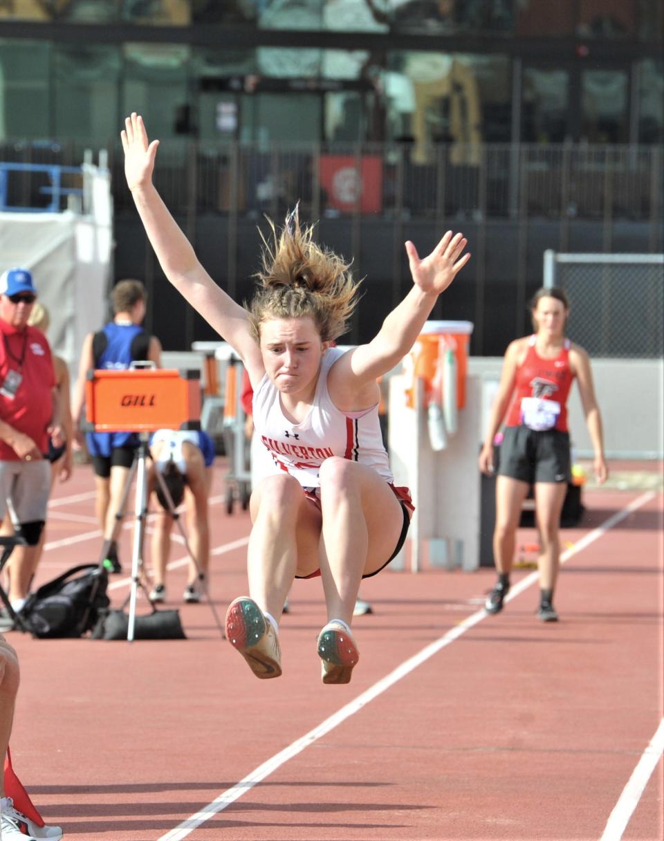 Silverton's Brenna Francis competes in the 1A girls long jump during the 2022 UIL Track & Field State Championship in Austin on Saturday, May 14, 2022.