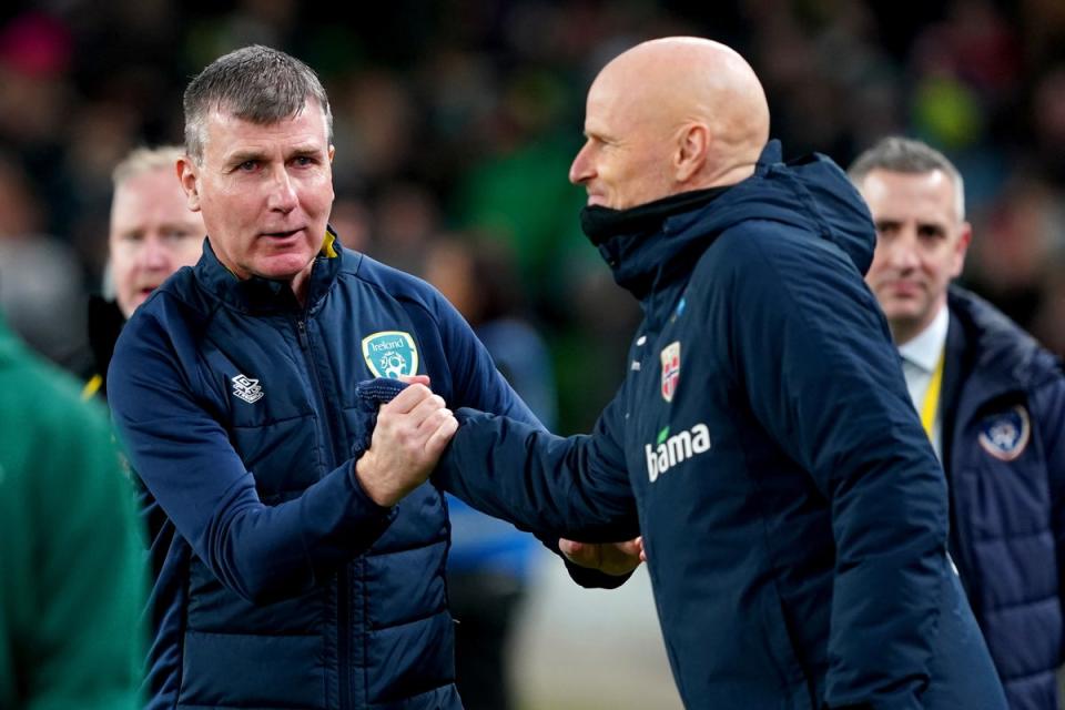 Republic of Ireland manager Stephen Kenny (left) was disappointed with his team’s defending at set-pieces against Stale Solbakken’s Norway (Brian Lawless/PA) (PA Wire)