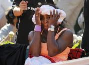 Serena Williams of the U.S. sits during a break in her women's semi-final match against Timea Bacsinszky of Switzerland at the French Open tennis tournament at the Roland Garros stadium in Paris, France, June 4, 2015. REUTERS/Pascal Rossignol