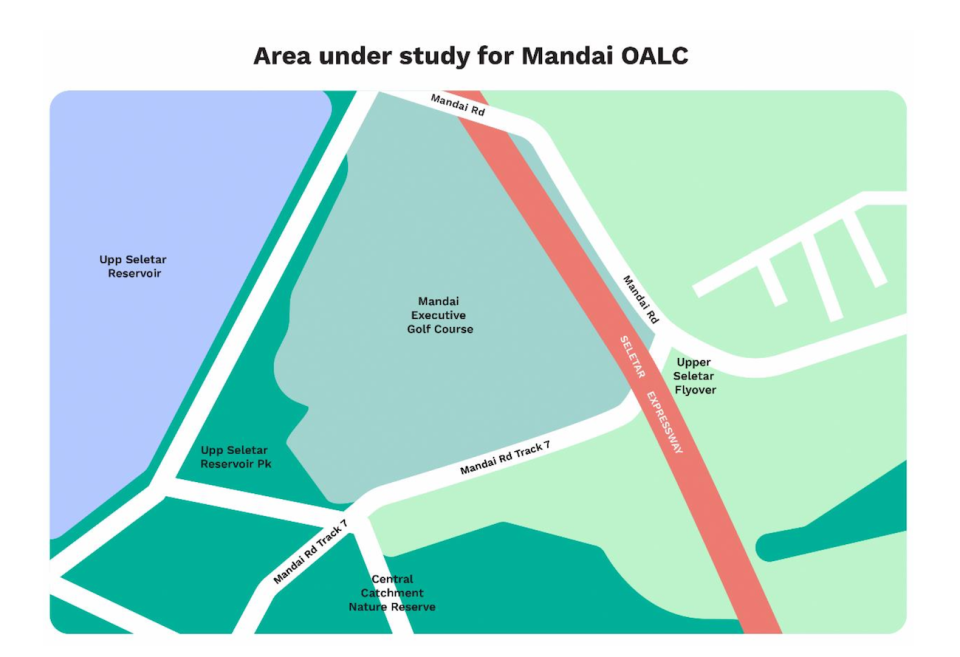 The Mandai Outdoor Adventure Learning Center (OALC) will be established on the site of the Mandai Executive Golf Course, located near the Upper Seletar Reservoir after its lease expires. 
