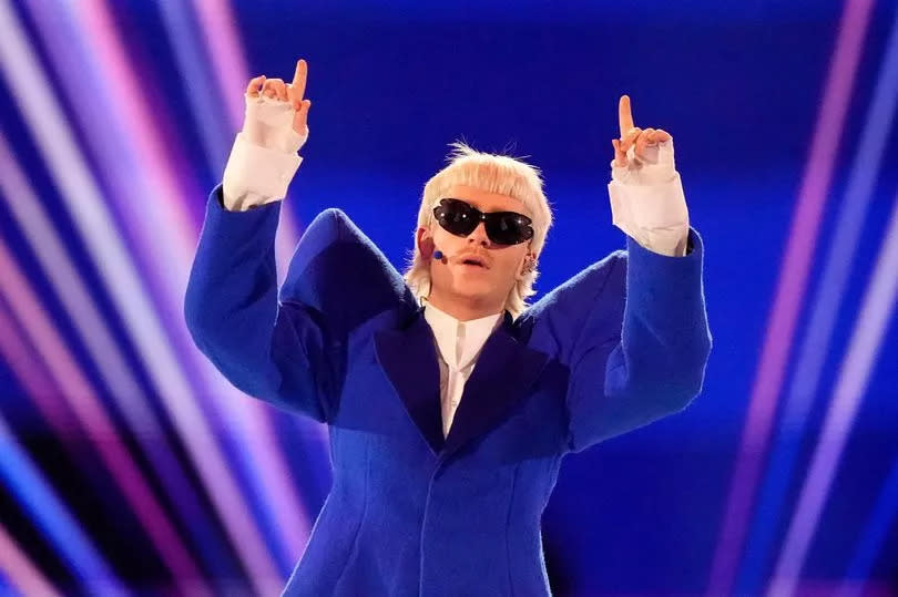 Joost Klein of Netherlands arrives on stage for the introducing of the artists at the dress rehearsal for the final at the Eurovision Song Contes