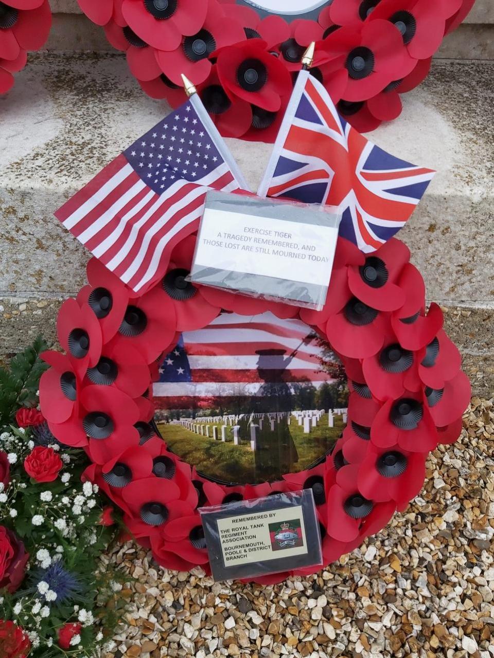 Dorset Echo: The Royal Tank Association's wreath at the service on Portland