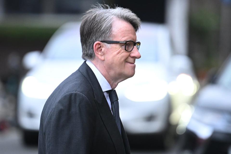 Peter Mandelson was among the mourners – Mr Draper’s final public outing was to attend his former boss’s wedding last October (Getty Images)