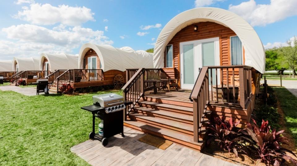 Luxe Conestoga wagon accommodations at Westgate River Ranch Resort & Rodeo.<p>Westgate River Ranch Resort & Rodeo</p>