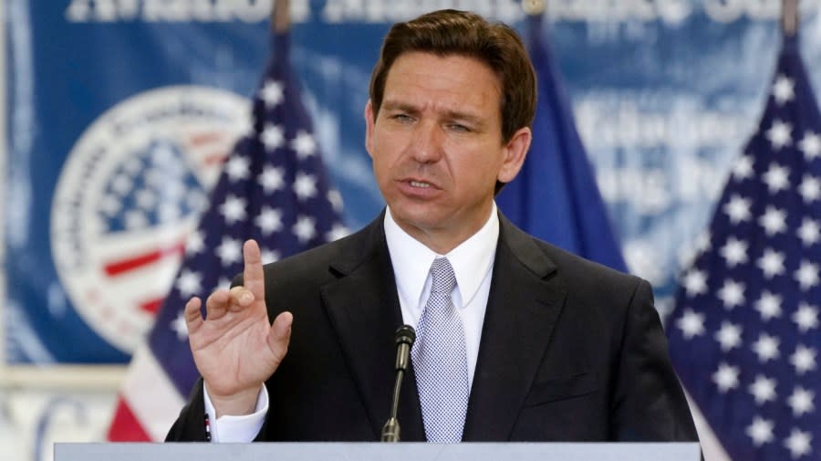 <em>Florida Gov. Ron DeSantis rolls out his military policy proposal during an event for his 2024 presidential campaign on Tuesday, July 18, 2023, in West Columbia, S.C. (AP Photo/Meg Kinnard)</em>
