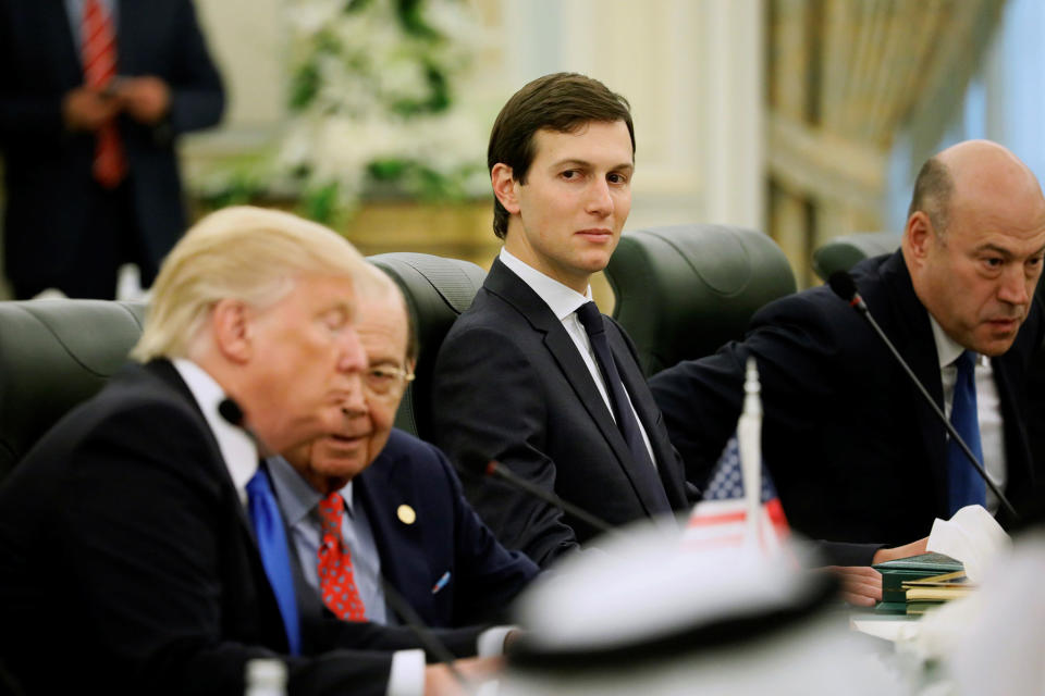 Jared Kushner Kushner sits alongside Trump and Wilber Ross as they prepare to meet