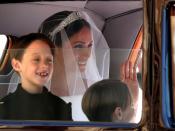 <p>Meghan laughs with her page boys as she arrives at St George's Chapel to marry Prince Harry.</p>