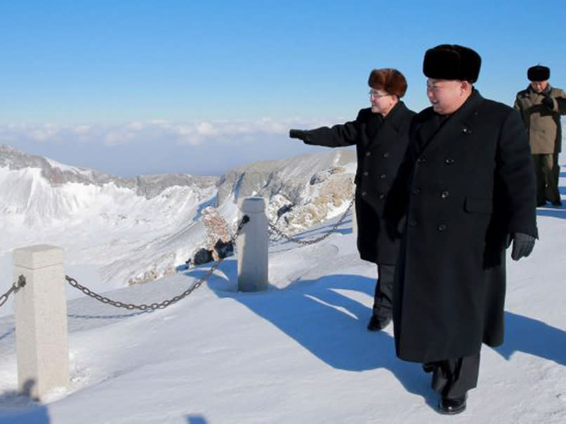 Kim Jong-un is shown at Mount Paektu in Ryanggang province in an undated KCNA handout photo: AFP/Getty Images