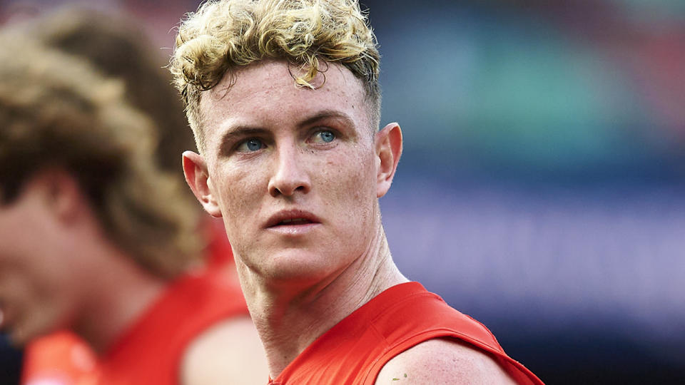 Chad Warner looks on during Sydney's round 20 AFL victory iver the GWS Giants.