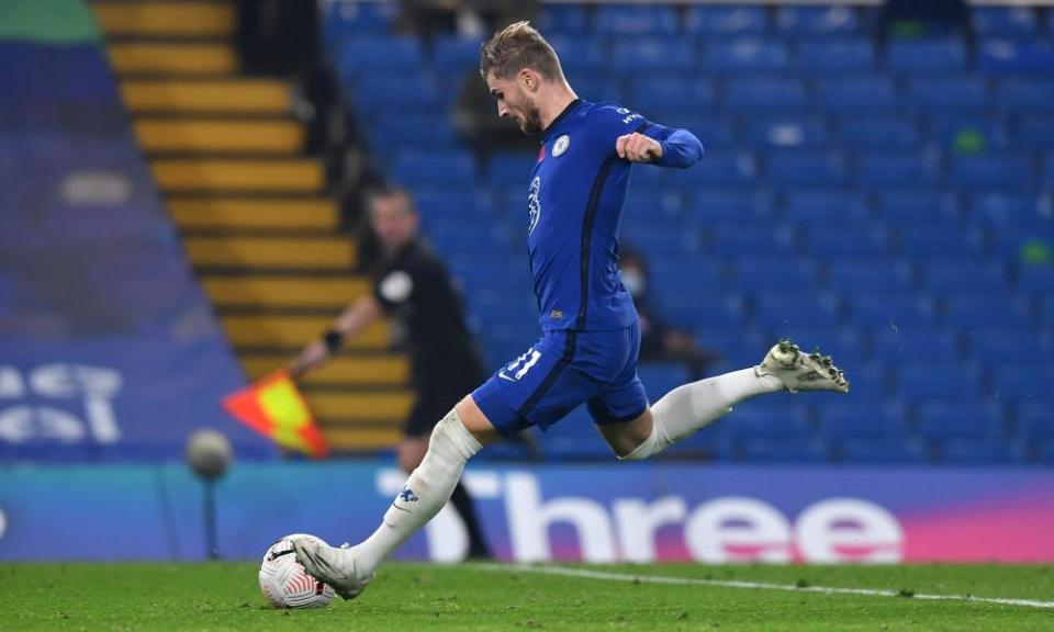 Timo Werner scores Chelsea’s last goal in the 4-0 win against Sheffield United