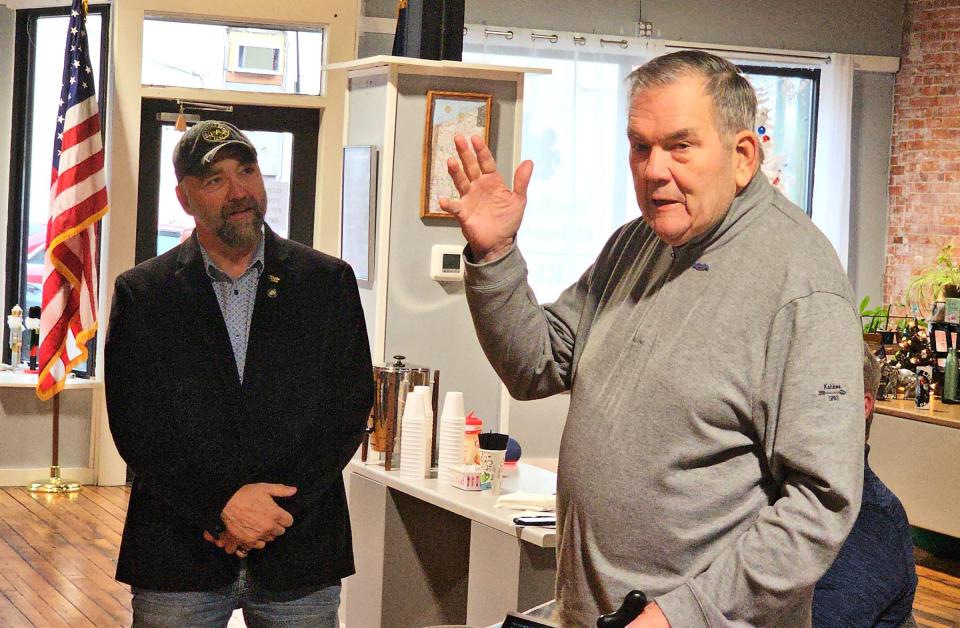 Former Gov. Tom Ridge, an Erie native, talks Saturday about M. Richard Mellon's plans to open a veterans outreach and wellness center at the Granite Ridge facility in North East.