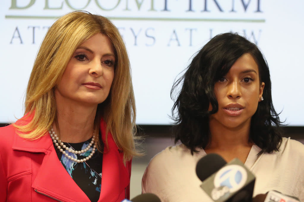 Lawyer Lisa Bloom and Montia Sabbag attend the press conference. (Photo: Frederick M. Brown/Getty Images)