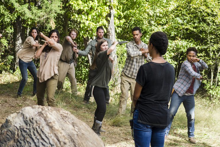 Katelyn Nacon as Enid and Sonequa Martin-Green as Sasha Williams in AMC’s ‘The Walking Dead’ (Credit: Gene Page/AMC)