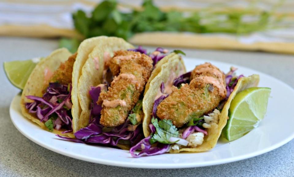 <p>My Latina Table</p><p>These Fried Avocado Fish Tacos with Chipotle Sauce are perfectos. Get the recipe <a href="http://mylatinatable.com/fried-avocado-fish-tacos-chipotle-sauce/" rel="nofollow noopener" target="_blank" data-ylk="slk:HERE;elm:context_link;itc:0;sec:content-canvas" class="link ">HERE</a>.</p>