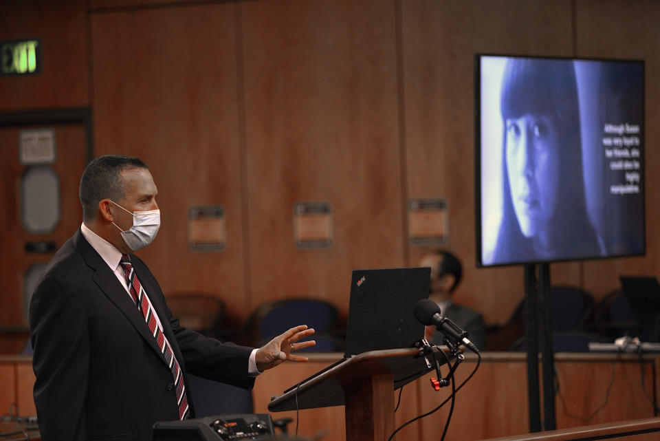 Deputy District Attorney John Lewin begins opening statements in the trial of Robert Durst, the real estate scion charged with murder of longtime friend Susan Berman, at Los Angeles County Superior Court, Tuesday, May 18, 2021, in Inglewood, Calif. Durst's murder trial was delayed more than a year due to the Covid-19 pandemic. (Al Seib/Los Angeles Times via AP, Pool)