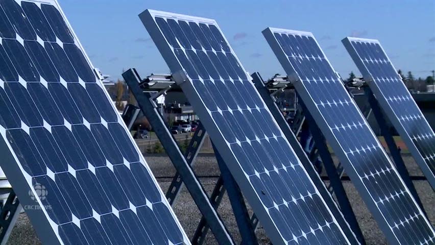 Communities and businesses affected by coal shutdowns ould be looking at a new plan if Albertans elect a United Conservative (UCP) government. Rooftop solar panels at Queen Elizabeth High School.  