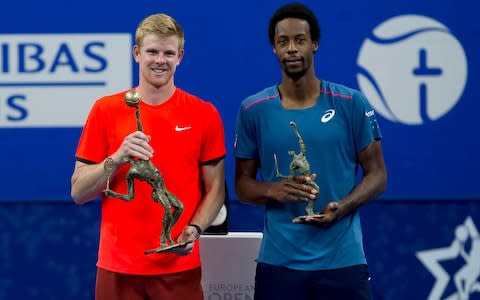 Britain's Kyle Edmund holds his trophy after beating France's Gael Monfils in the final of the 'European Open' hard court tennis tournament in Antwerp  - Credit: KRISTOF VAN ACCOM/AFP/Getty Images