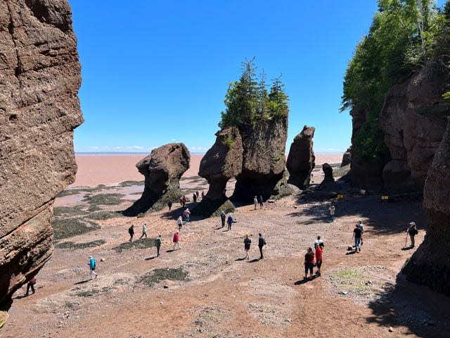 Hopewell Rocks Provincial Park, at the eastern end of the Bay of Fundy, is home to the highest tides on earth — up to 53-feet — that have carved Seussical figures out of the red sandstone cliffs.