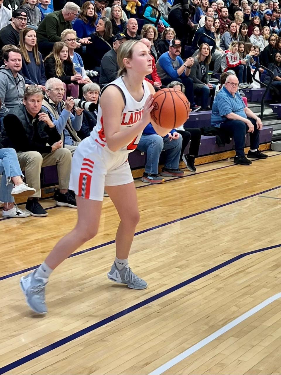 North Union's Audrey Benedict shoots a corner 3-pointer during a Division II district championship game at Capital University against Bexley last year.