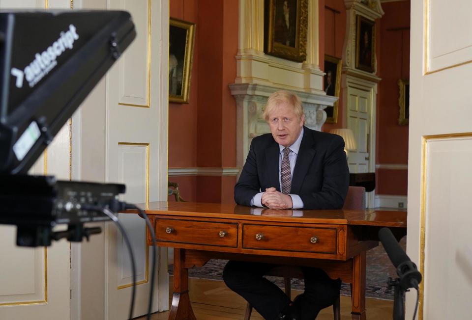 LONDON, ENGLAND - In this handout image provided by No 10 Downing Street, Britain's Prime Minister Boris Johnson records a televised message to the nation released on May 10, 2020 in London, England. The Prime Minister announced the next stage in easing lockdown measures intended to curb the spread of Covid-19. (Photo by No 10 Downing Street via Getty Images)