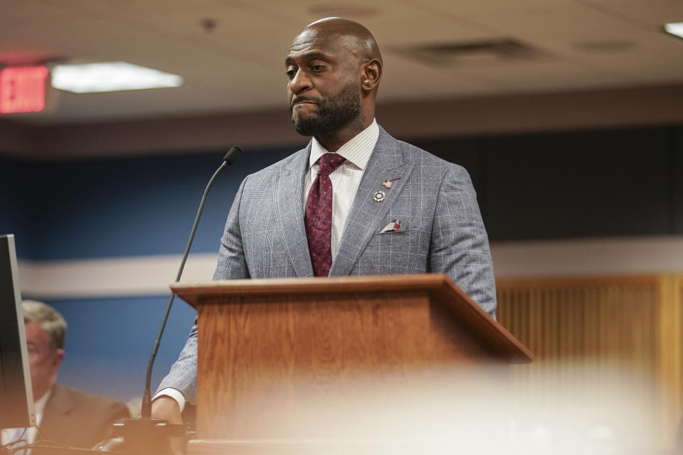 FILE - Special prosecutor Nathan Wade speaks during a motions hearing for former President Donald Trump's election interference case, Jan. 12, 2024 in Atlanta. A court filing Friday, Feb. 2, 2024, disclosed that Fulton County District Attorney Fani Willis is involved in a "personal relationship" with Wade, the special prosecutor she hired, but she argues there are no grounds to dismiss the case or to remove her from the prosecution. (Elijah Nouvelage/The Washington Post via AP, Pool, File)