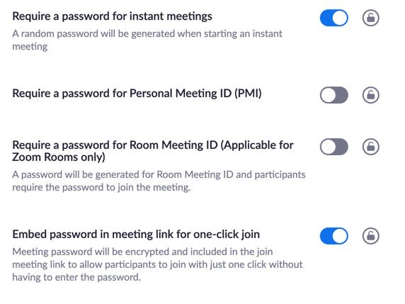 password settings zoom
