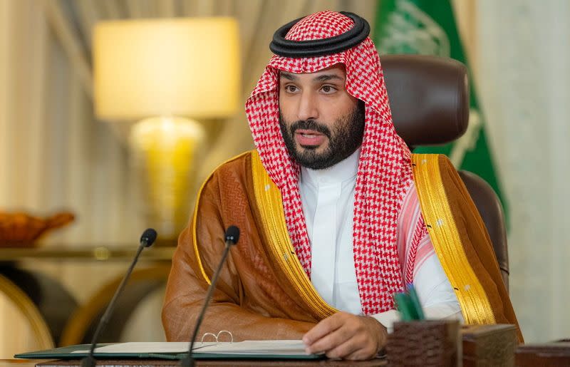 FILE PHOTO: Saudi Crown Prince Mohammed bin Salman addresses the Saudi Green Initiative forum