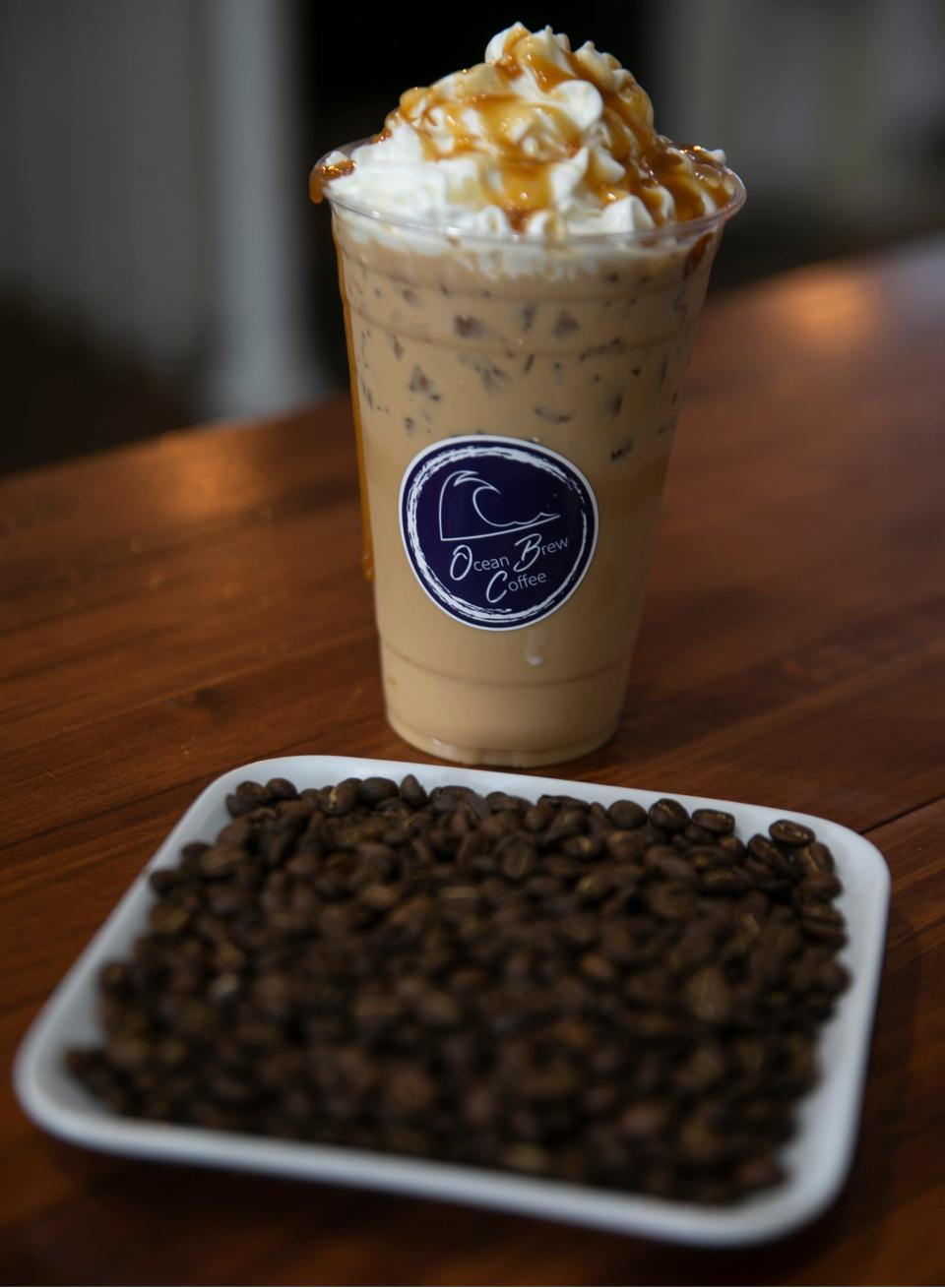 Ocean Brew Coffee is a Wall-based business that sells different types of coffee and other morning food. Owner Ellen Bodnovich mixes up a caramel iced latte with whipped cream.       Wall, NJWednesday, February 16, 2022