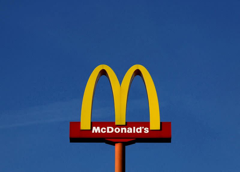 FILE PHOTO: A sign for the U.S. fast food restaurant chain McDonald's is seen outside one of their restaurants in Sint-Pieters-Leeuw
