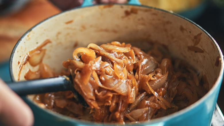 Caramelized onions in pot