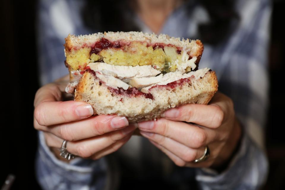 The turkey gobbler sandwich served on 12 grain bread, with cranberry, and apple-raisin cornbread stuffing at Horsefeathers in Tarrytown Jan. 11, 2024.