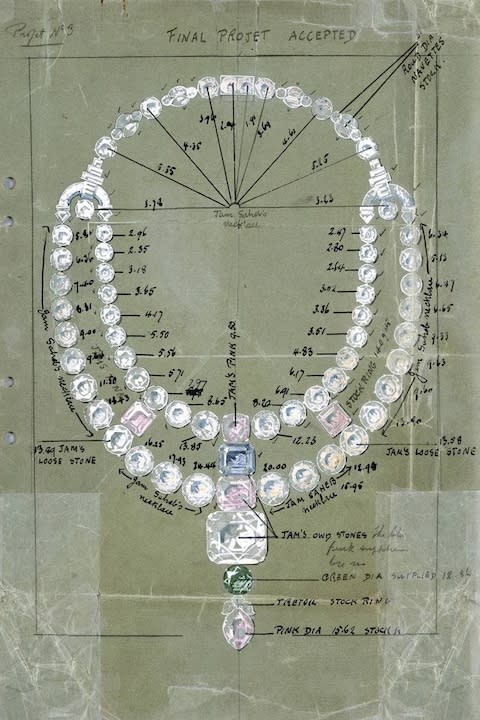 A sketch of the Maharaja of Nawangar's necklace - Credit:  