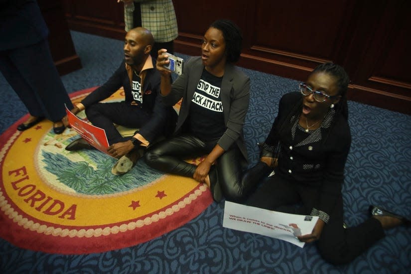 A handful of Black Democrats took to the House floor in April 2022 to protest a congressional redistricting plan pushed by Gov. Ron DeSantis that eliminated a Black-leaning North Florida district represented by U.S. Rep. Al Lawson, D-Tallahassee.