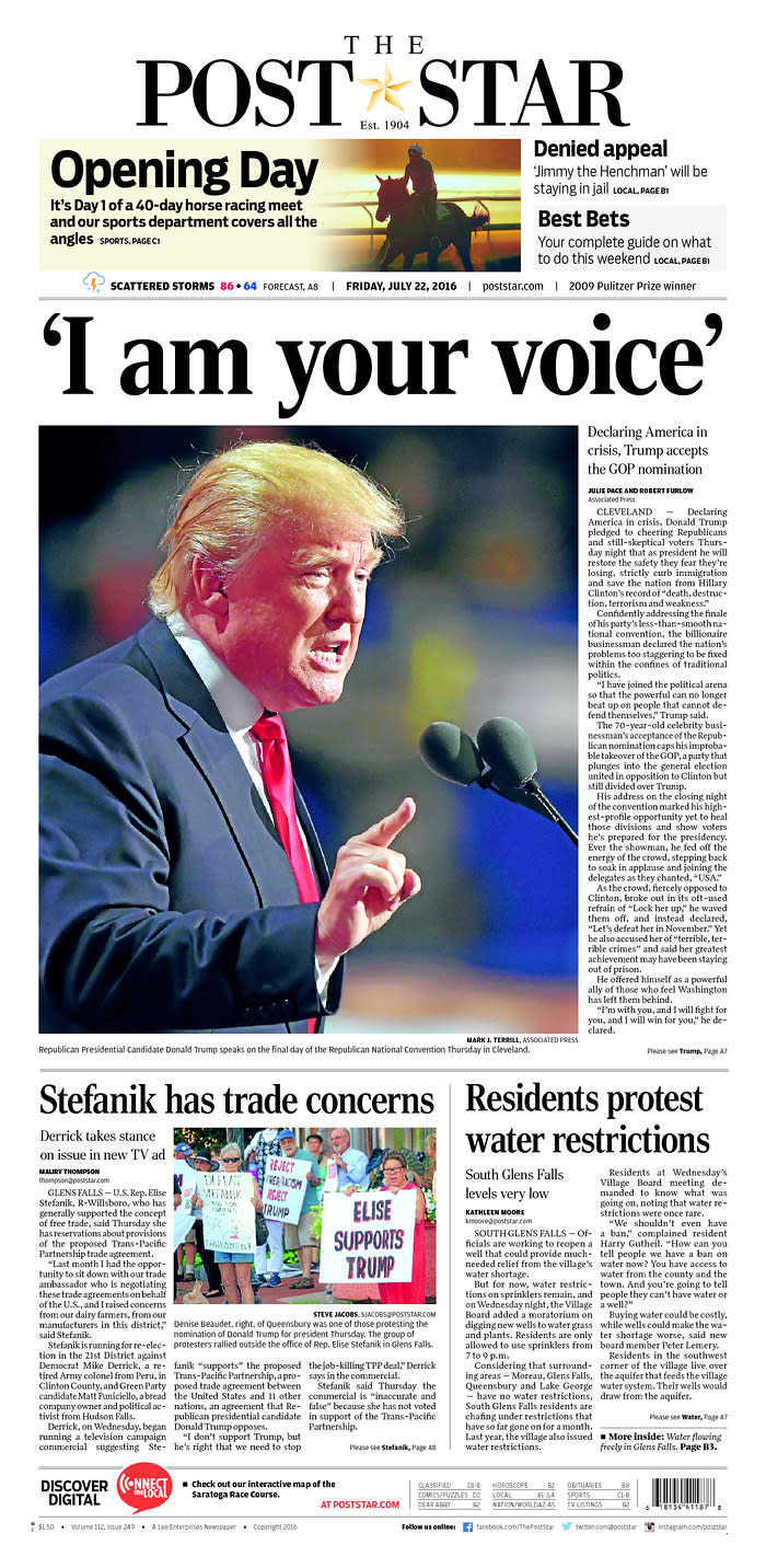 <p>Published in Glens Falls, N.Y. USA. (newseum.org)</p>